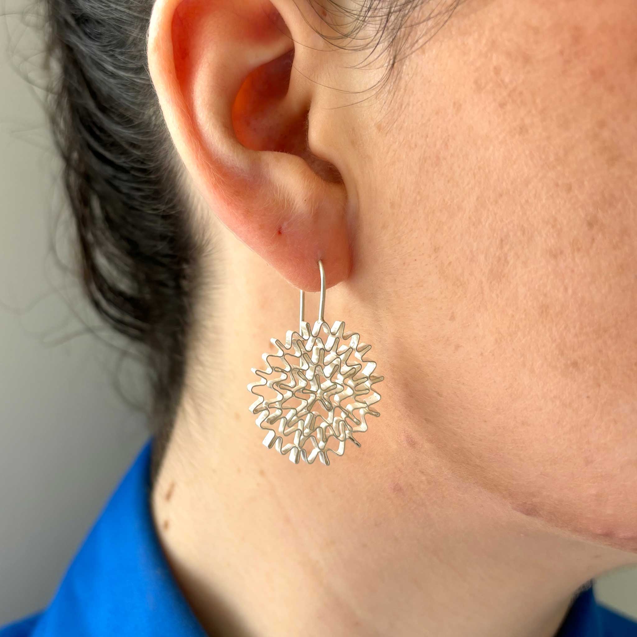 Maze Earrings Formed from Sterling Silver Wire